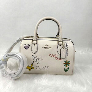 Coach Rowan Satchel Crossbody Bag With Sketch Print In Chalk Leather CAK19 NWT